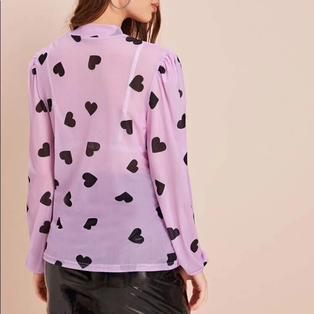 Heart Print Sheer Blouse (Without Bra) - Picture 6 of 6